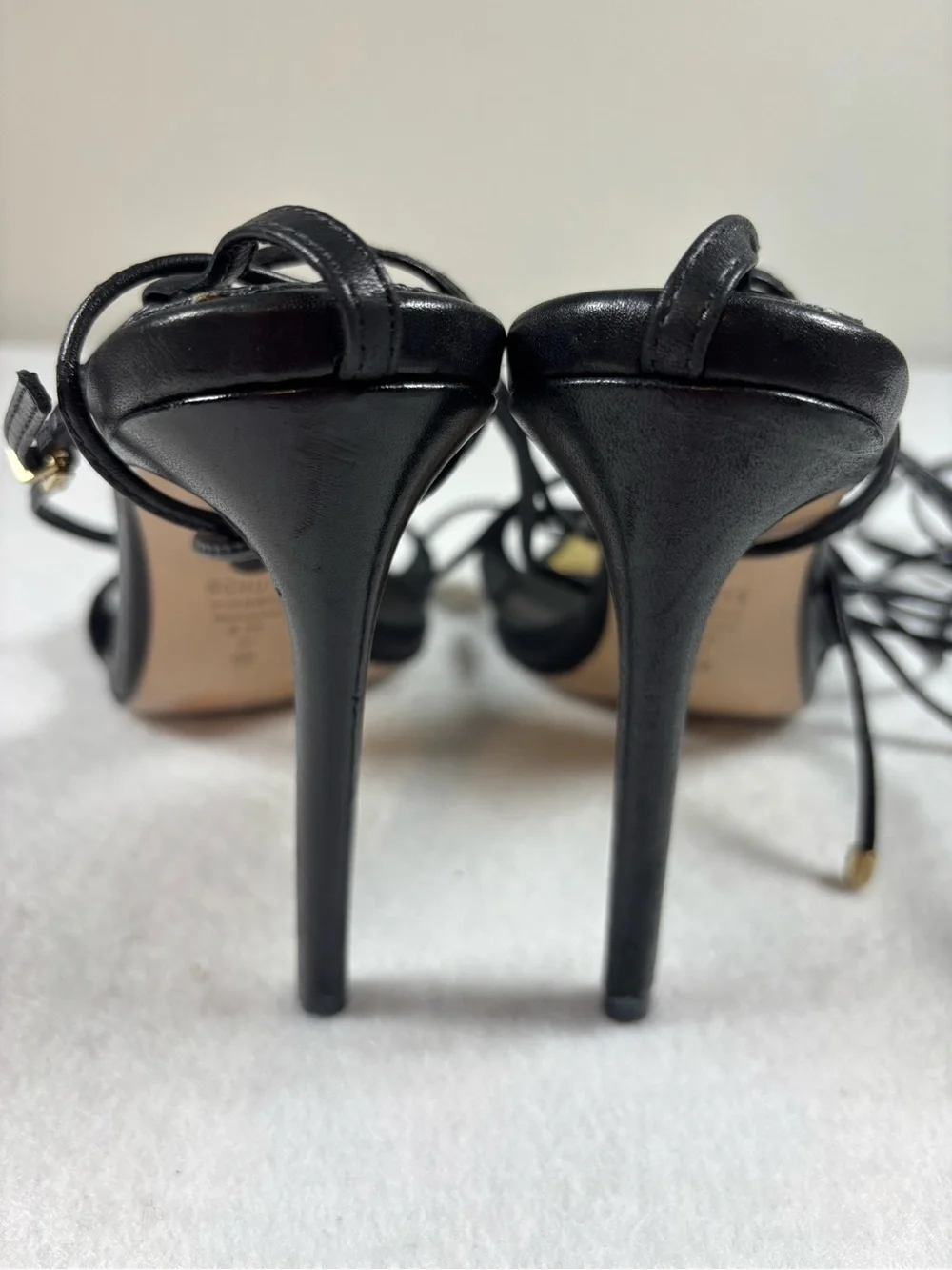 Schutz Black Leather Lace-Up Strappy Stiletto Heels | Size 9.5B | Made in Brazil